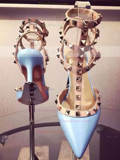 Women's Blue Patent Leather Kitten Heel Pumps #Favs03030740