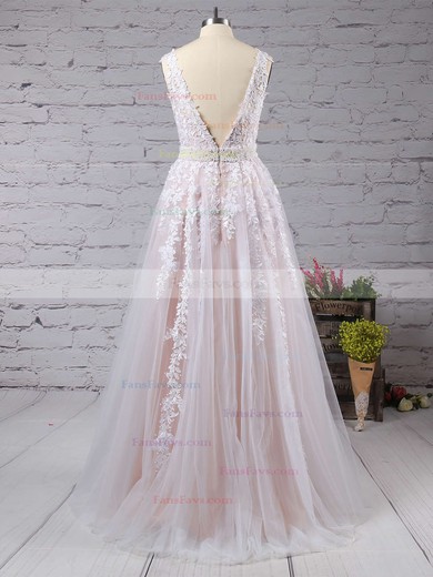 Ball Gown V-neck Tulle Floor-length Beading Prom Dresses #Favs020102479