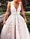 Ball Gown V-neck Tulle Floor-length Beading Prom Dresses #Favs020102479