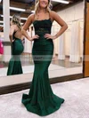 Trumpet/Mermaid Square Neckline Stretch Crepe Sweep Train Prom Dresses With Appliques Lace #Favs020115273