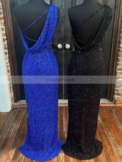 Sheath/Column One Shoulder Sequined Sweep Train Prom Dresses With Split Front #Favs020115275