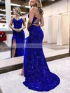 Sheath/Column V-neck Sequined Sweep Train Prom Dresses With Feathers / Fur #Favs020115279