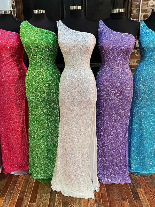 Sheath/Column One Shoulder Sequined Floor-length Prom Dresses #Favs020115282