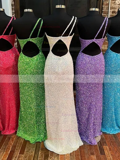Sheath/Column One Shoulder Sequined Floor-length Prom Dresses #Favs020115282