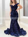 Trumpet/Mermaid Off-the-shoulder Sequined Sweep Train Prom Dresses #Favs020115285