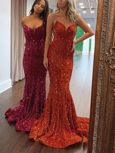 Trumpet/Mermaid V-neck Sequined Sweep Train Prom Dresses #Favs020115291