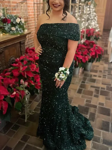 Trumpet/Mermaid One Shoulder Sequined Sweep Train Prom Dresses #Favs020115297