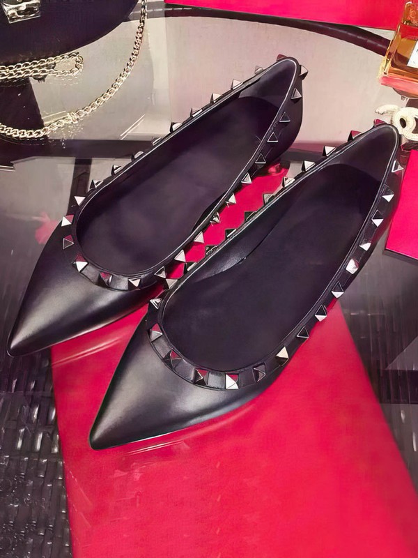Women's Black Real Leather Flat Heel Flats