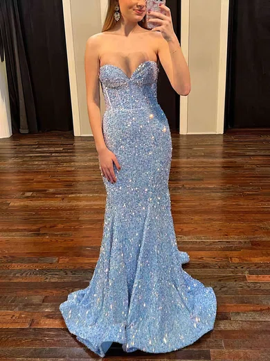 Trumpet/Mermaid Sweetheart Sequined Sweep Train Prom Dresses #Favs020115304