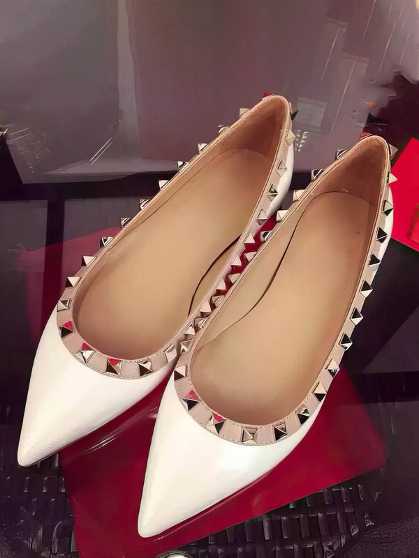 Women's White Patent Leather Flat Heel Flats