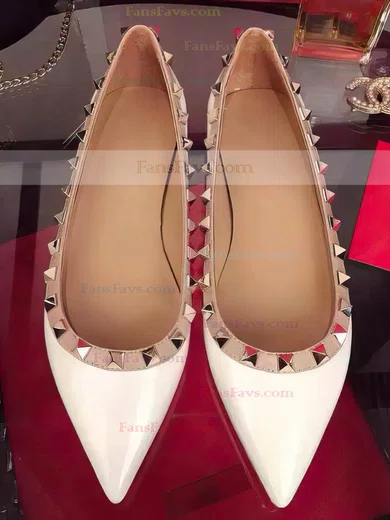 Women's White Patent Leather Flat Heel Flats #Favs03030746