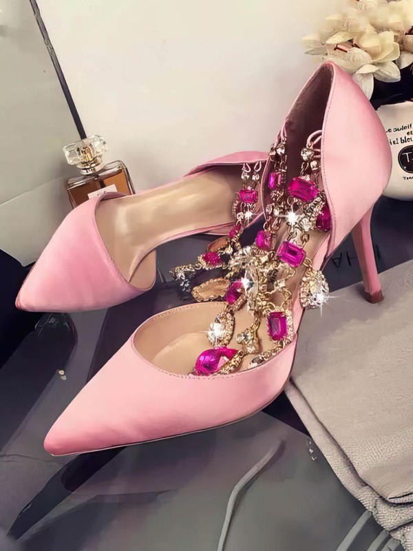 Women's Pink Satin Stiletto Heel Pumps #Favs03030750