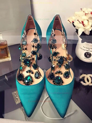 Women's Green Satin Stiletto Heel Pumps #Favs03030751