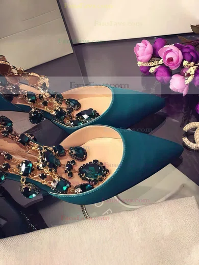 Women's Green Satin Stiletto Heel Pumps #Favs03030751