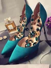 Women's Green Satin Stiletto Heel Pumps #Favs03030751