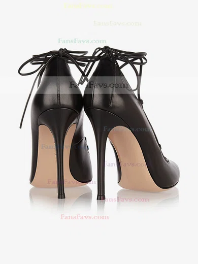 Women's Black Real Leather Stiletto Heel Pumps #Favs03030775
