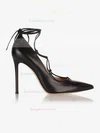 Women's Black Real Leather Stiletto Heel Pumps #Favs03030775