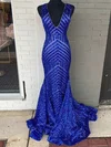Trumpet/Mermaid V-neck Sequined Sweep Train Prom Dresses #Favs020115347