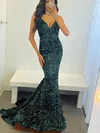 Trumpet/Mermaid V-neck Sequined Sweep Train Prom Dresses #Favs020115369