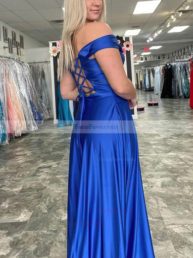 A-line Off-the-shoulder Silk-like Satin Sweep Train Prom Dresses With Split Front #Favs020115371