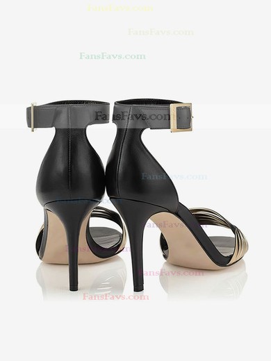 Women's Black Real Leather Stiletto Heel Pumps #Favs03030792