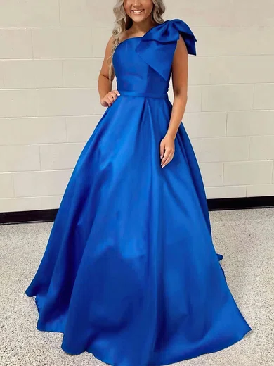 Ball Gown One Shoulder Satin Sweep Train Prom Dresses With Bow #Favs020115383