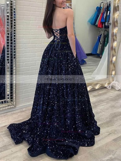 Ball Gown Strapless Sequined Sweep Train Prom Dresses With Pockets #Favs020115392