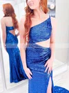 Trumpet/Mermaid One Shoulder Sequined Sweep Train Prom Dresses With Split Front #Favs020115397