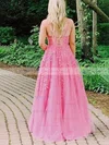 A-line V-neck Tulle Floor-length Prom Dresses With Appliques Lace #Favs020115409