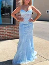 Trumpet/Mermaid Sweetheart Tulle Sweep Train Prom Dresses With Appliques Lace #Favs020115414