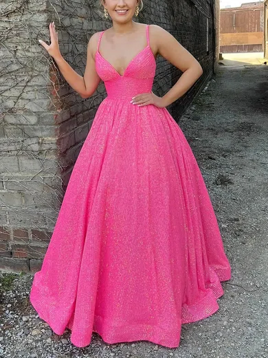Ball Gown V-neck Sequined Sweep Train Prom Dresses #Favs020115416