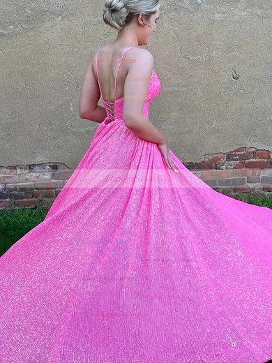 Ball Gown V-neck Sequined Sweep Train Prom Dresses #Favs020115416