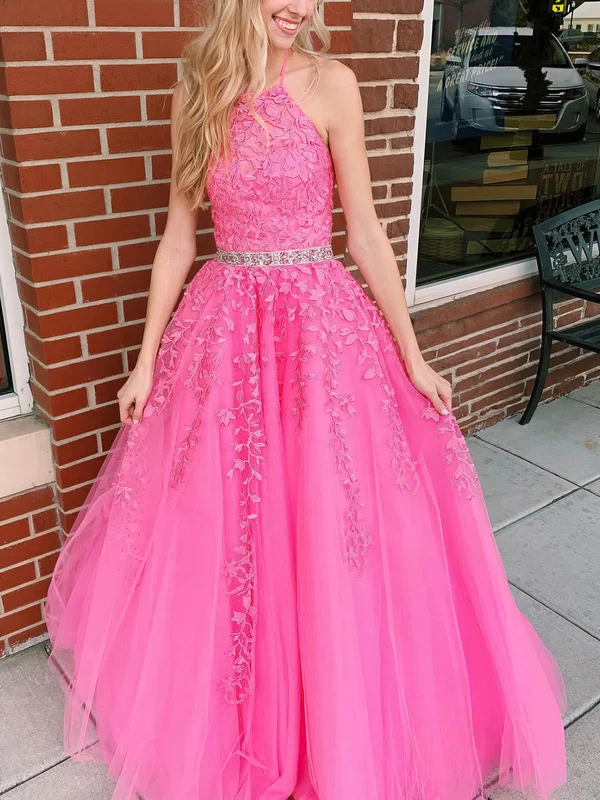Princess Halter Tulle Sweep Train Prom Dresses With Beading #Favs020115418