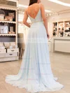 A-line V-neck Chiffon Sweep Train Beading Prom Dresses #Favs020105938