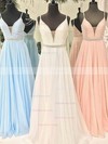 A-line V-neck Chiffon Sweep Train Beading Prom Dresses #Favs020105938