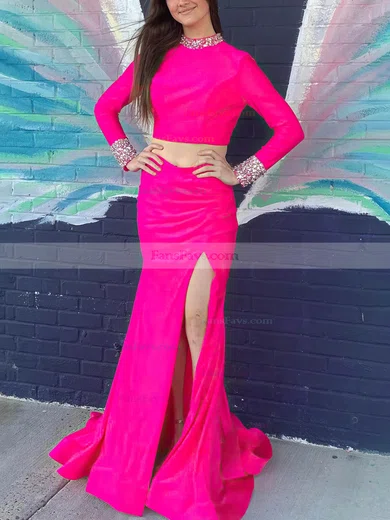 Trumpet/Mermaid High Neck Stretch Crepe Sweep Train Prom Dresses With Split Front #Favs020115421