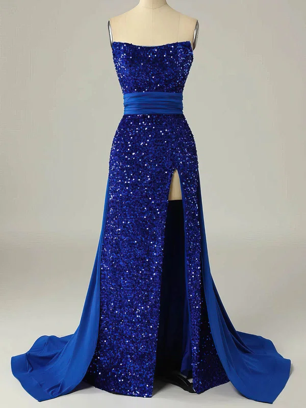 Sheath/Column Strapless Sequined Detachable Prom Dresses With Split Front #Favs020115427