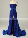 Sheath/Column Strapless Sequined Detachable Prom Dresses With Split Front #Favs020115427