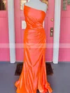 Trumpet/Mermaid One Shoulder Jersey Sweep Train Prom Dresses With Split Front #Favs020115434