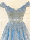 Princess Off-the-shoulder Tulle Sweep Train Prom Dresses With Appliques Lace #Favs020115440