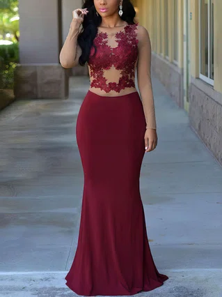 Trumpet/Mermaid Scoop Neck Jersey Floor-length Appliques Lace Prom Dresses #Favs020105949 Trumpet/Mermaid Scoop Neck Jersey Floor-length Appliques Lace Prom Dresses #Favs020105949
