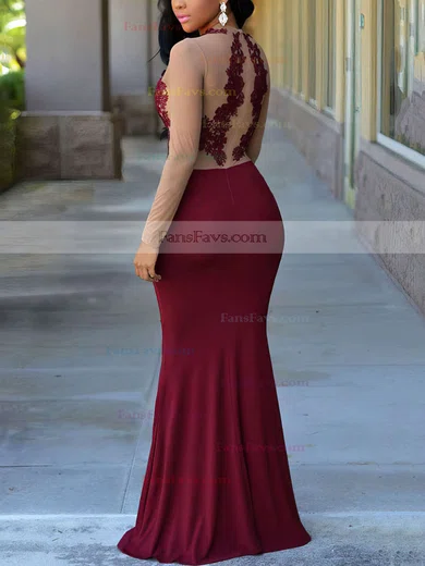 Trumpet/Mermaid Scoop Neck Jersey Floor-length Appliques Lace Prom Dresses #Favs020105949