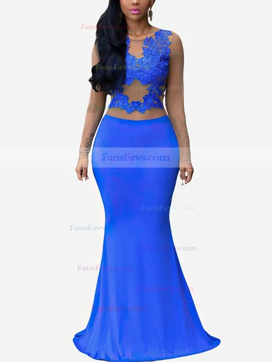 Trumpet/Mermaid Scoop Neck Jersey Floor-length Appliques Lace Prom Dresses #Favs020105949