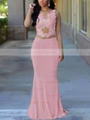 Trumpet/Mermaid Scoop Neck Jersey Floor-length Appliques Lace Prom Dresses #Favs020105949