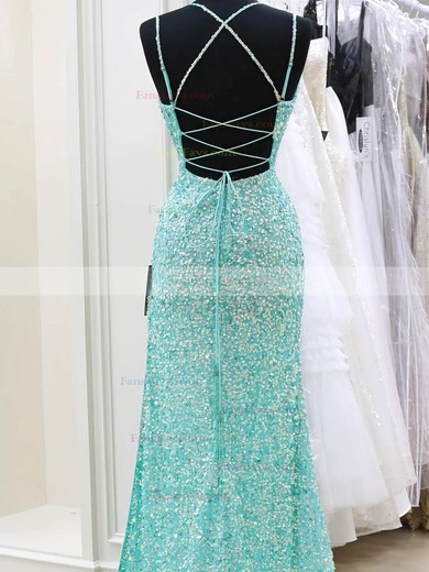 Trumpet/Mermaid V-neck Sequined Sweep Train Prom Dresses With Split Front #Favs020115444