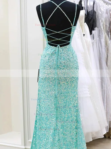 Trumpet/Mermaid V-neck Sequined Sweep Train Prom Dresses With Split Front #Favs020115444