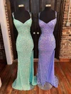 Trumpet/Mermaid V-neck Sequined Sweep Train Prom Dresses With Split Front #Favs020115444