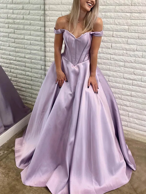 Ball Gown Off-the-shoulder Satin Sweep Train Prom Dresses #Favs020115456
