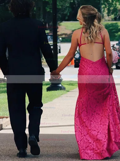 Sheath/Column V-neck Lace Sweep Train Prom Dresses #Favs020115457