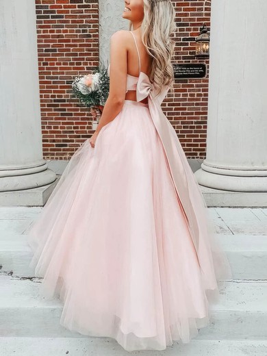 Ball Gown V-neck Tulle Sweep Train Prom Dresses With Bow #Favs020115467